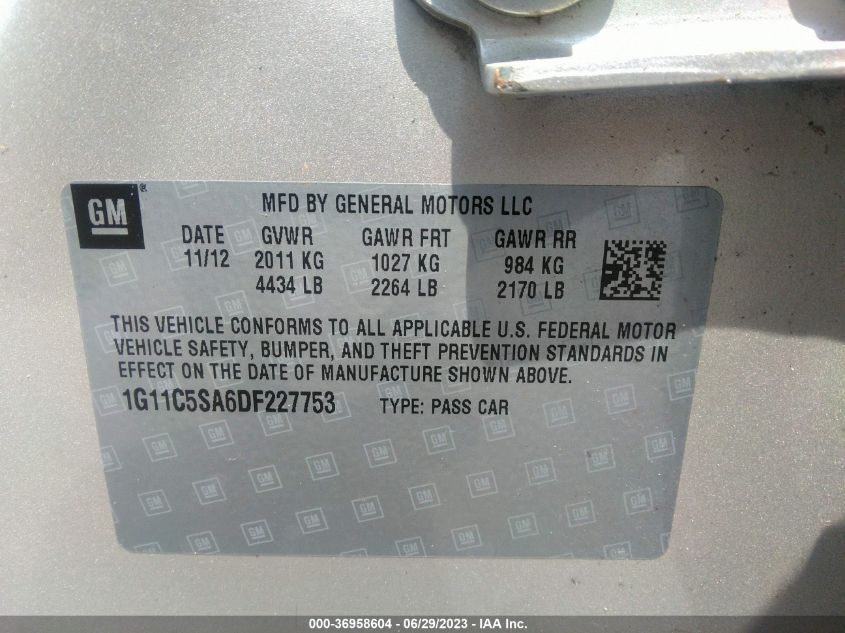 2013 CHEVROLET MALIBU LT - 1G11C5SA6DF227753