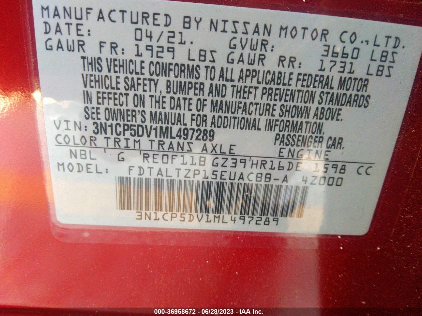 2021 NISSAN KICKS SR - 3N1CP5DV1ML497289