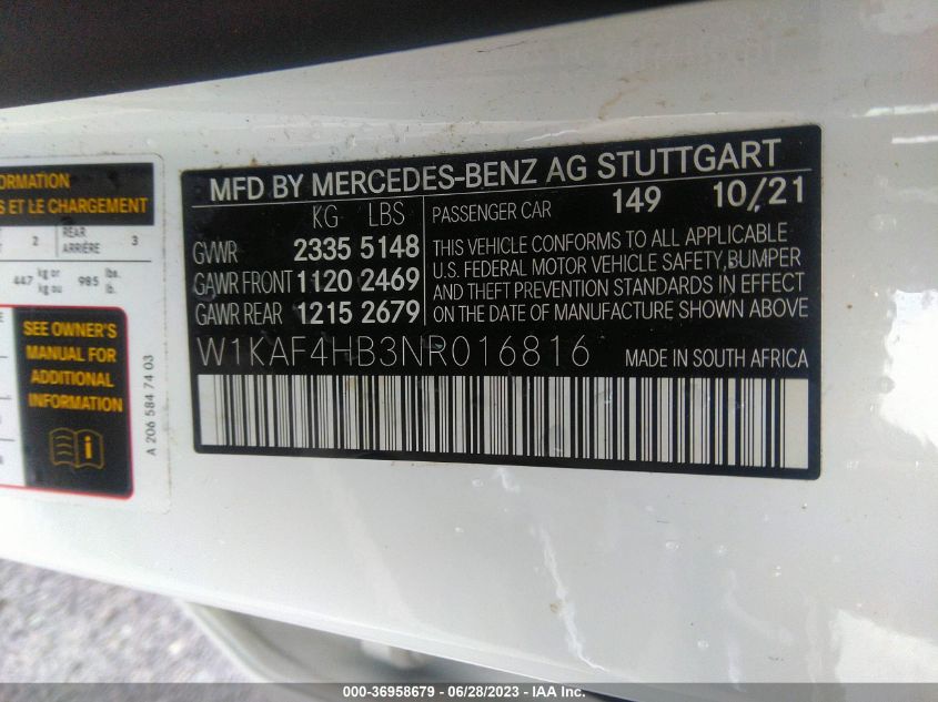 2022 MERCEDES-BENZ C-CLASS C 300 - W1KAF4HB3NR016816