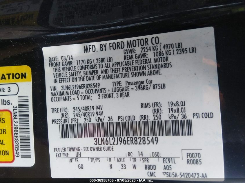 2014 LINCOLN MKZ - 3LN6L2J96ER828549