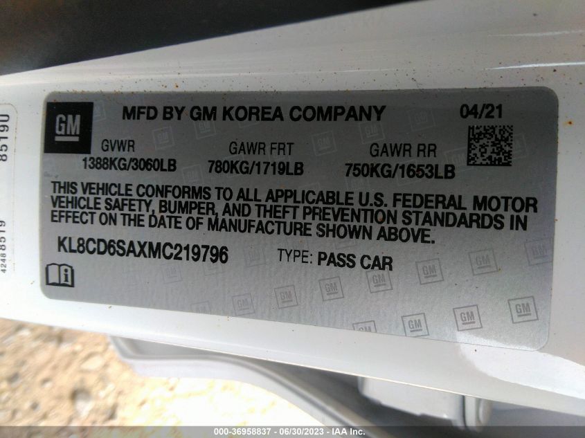 2021 CHEVROLET SPARK 1LT - KL8CD6SAXMC219796