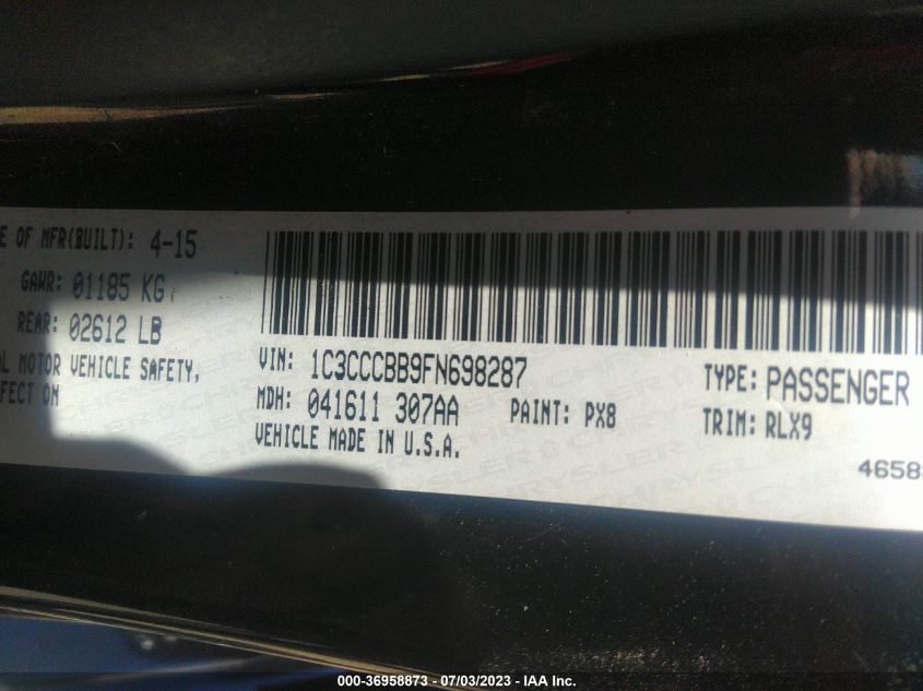2015 CHRYSLER 200 S - 1C3CCCBB9FN698287