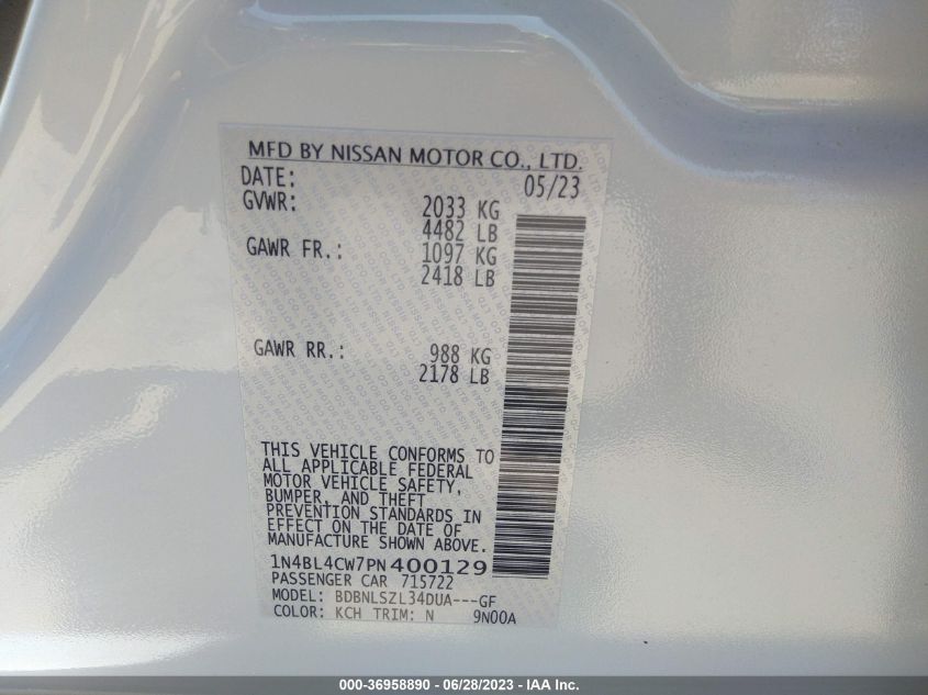 2023 NISSAN ALTIMA SR - 1N4BL4CW7PN400129