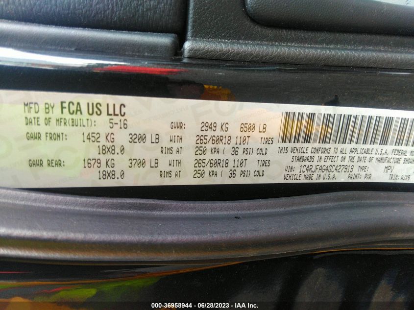 2016 JEEP GRAND CHEROKEE 75TH ANNIVERSARY - 1C4RJFAG4GC427919