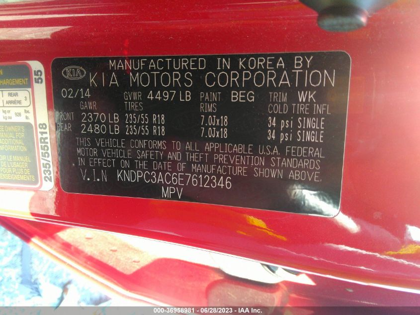 2014 KIA SPORTAGE EX - KNDPC3AC6E7612346