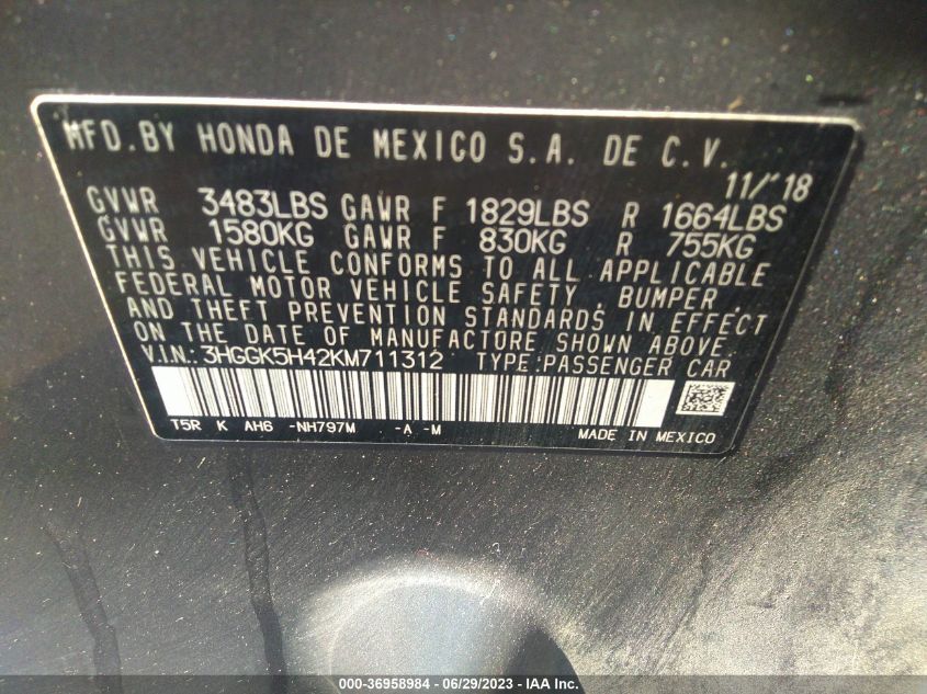 2019 HONDA FIT LX - 3HGGK5H42KM711312