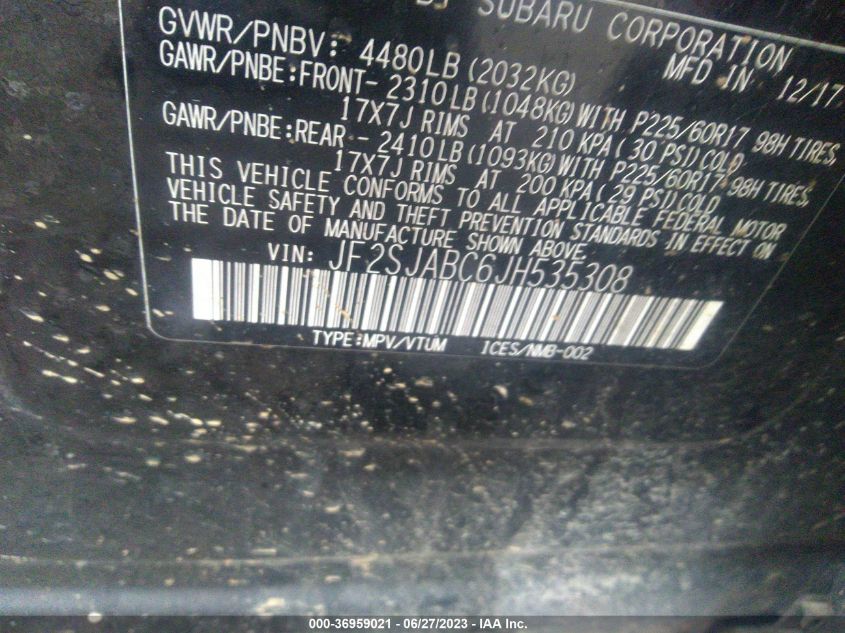 2018 SUBARU FORESTER - JF2SJABC6JH535308