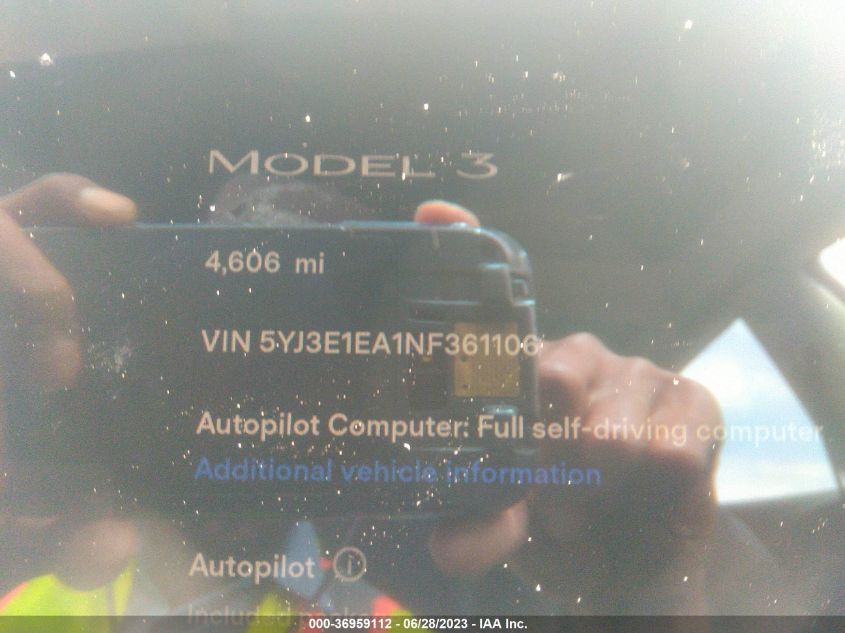 2022 TESLA MODEL 3 - 5YJ3E1EA1NF361106