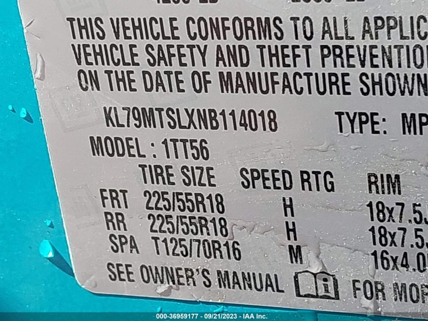 2022 CHEVROLET TRAILBLAZER RS KL79MTSLXNB114018