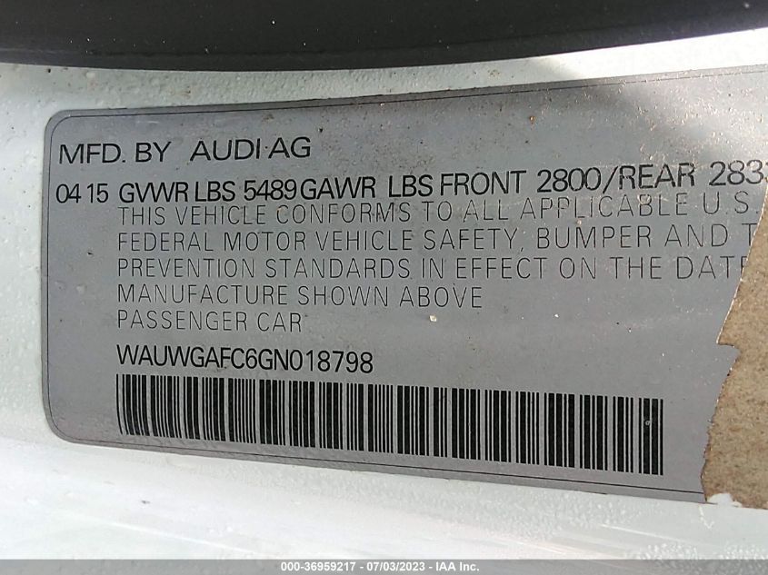 2016 AUDI A7 3.0 PREMIUM PLUS - WAUWGAFC6GN018798