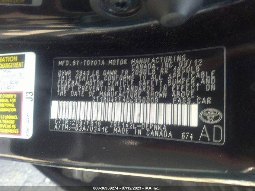 2013 TOYOTA COROLLA LE - 2T1BU4EE4DC950009