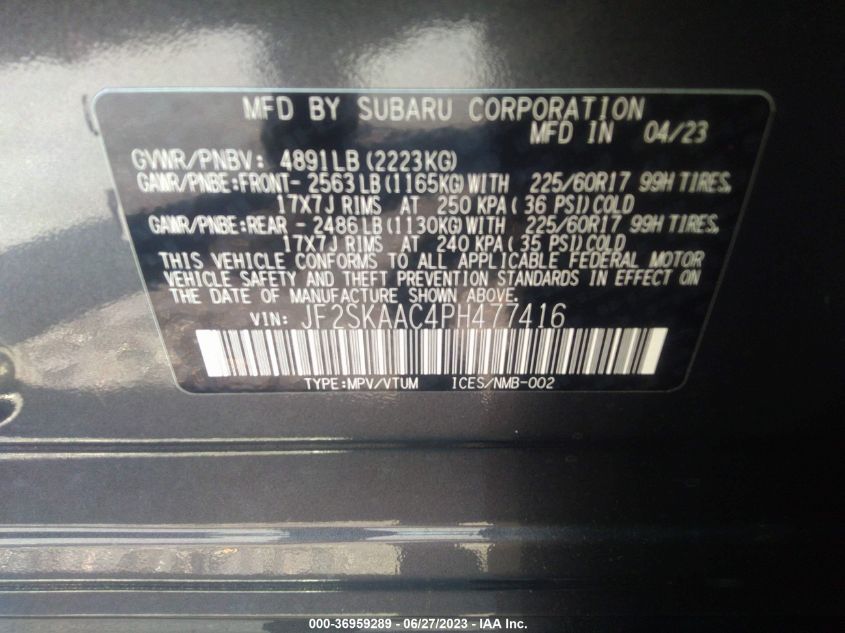 2023 SUBARU FORESTER - JF2SKAAC4PH477416