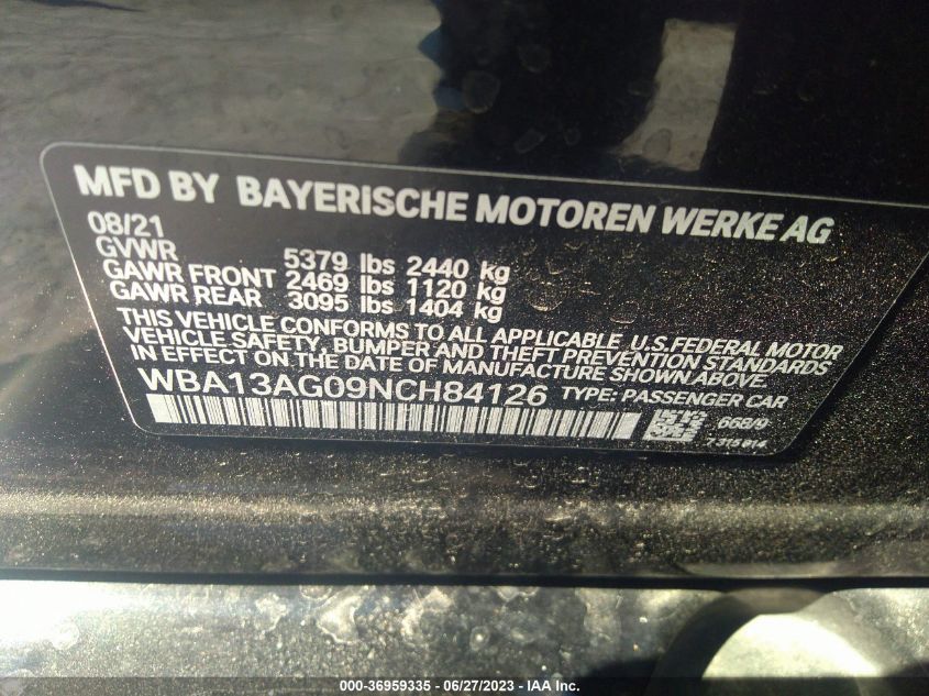 2022 BMW 530E WBA13AG09NCH84126