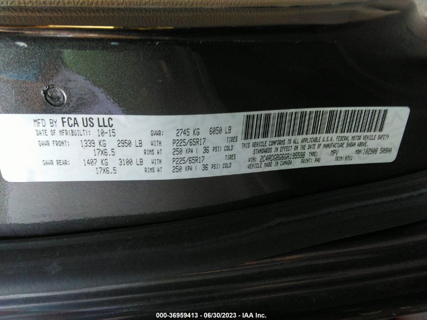 2016 DODGE GRAND CARAVAN SE - 2C4RDGBG6GR195598