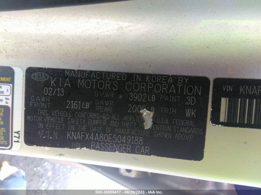 2014 KIA FORTE EX - KNAFX4A80E5049188