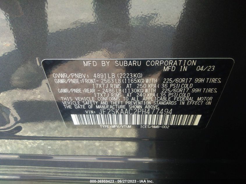 2023 SUBARU FORESTER - JF2SKAAC2PH477494