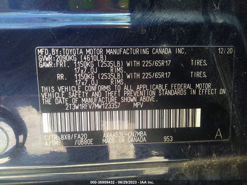 2021 TOYOTA RAV4 XLE - 2T3W1RFV7MW123357