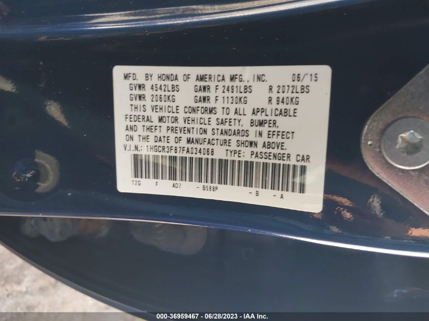 2015 HONDA ACCORD SEDAN EX-L - 1HGCR3F87FA034068