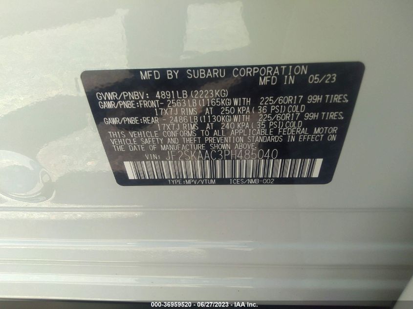 2023 SUBARU FORESTER - JF2SKAAC3PH485040