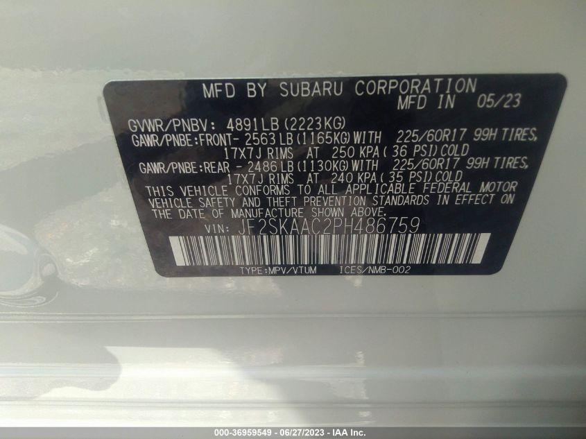 2023 SUBARU FORESTER - JF2SKAAC2PH486759