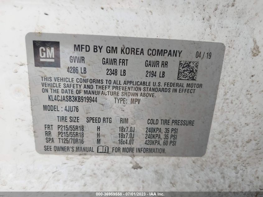 2019 BUICK ENCORE PREFERRED - KL4CJASB3KB919944