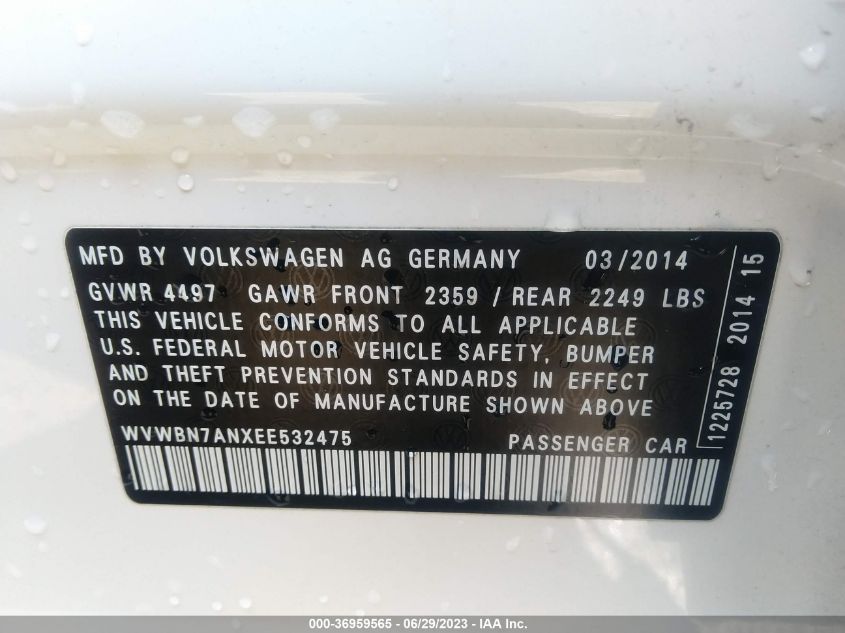 2014 VOLKSWAGEN CC R-LINE - WVWBN7ANXEE532475