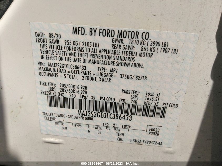 2020 FORD ECOSPORT SE - MAJ3S2GE0LC386433