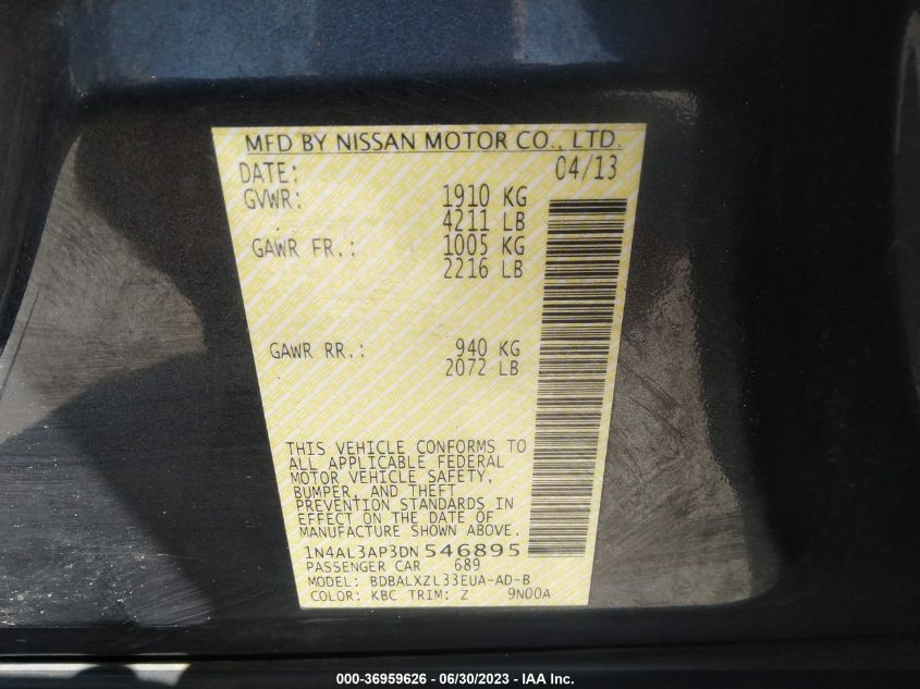 2013 NISSAN ALTIMA 2.5 SL - 1N4AL3AP3DN546895