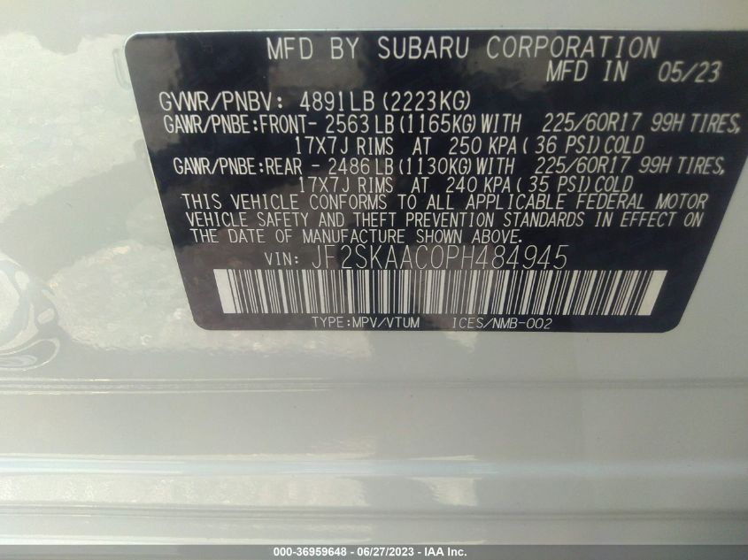 2023 SUBARU FORESTER - JF2SKAAC0PH484945