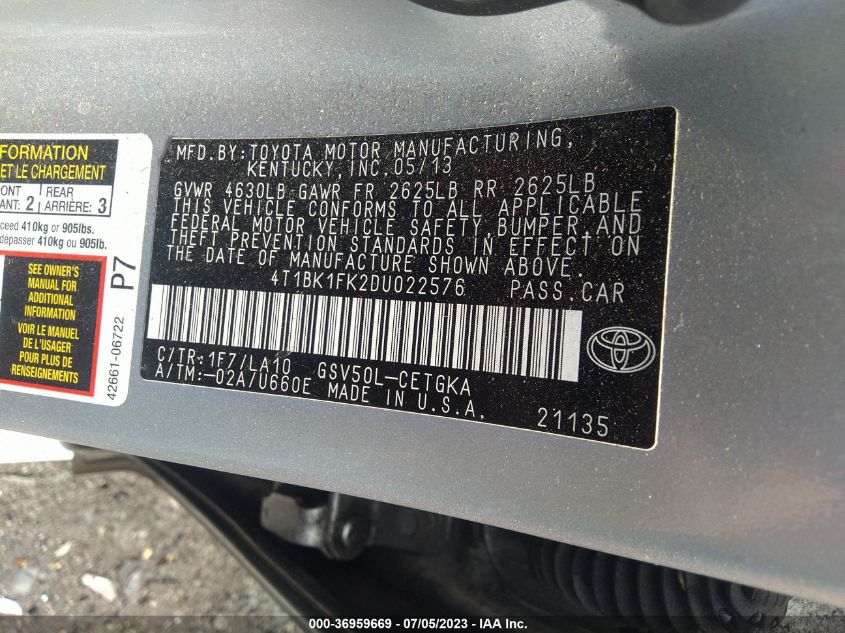2013 TOYOTA CAMRY SE/XLE - 4T1BK1FK2DU022576