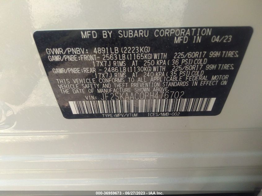 2023 SUBARU FORESTER - JF2SKAAC0PH476702