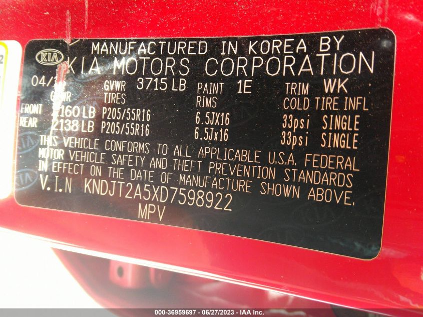 2013 KIA SOUL BASE - KNDJT2A5XD7598922