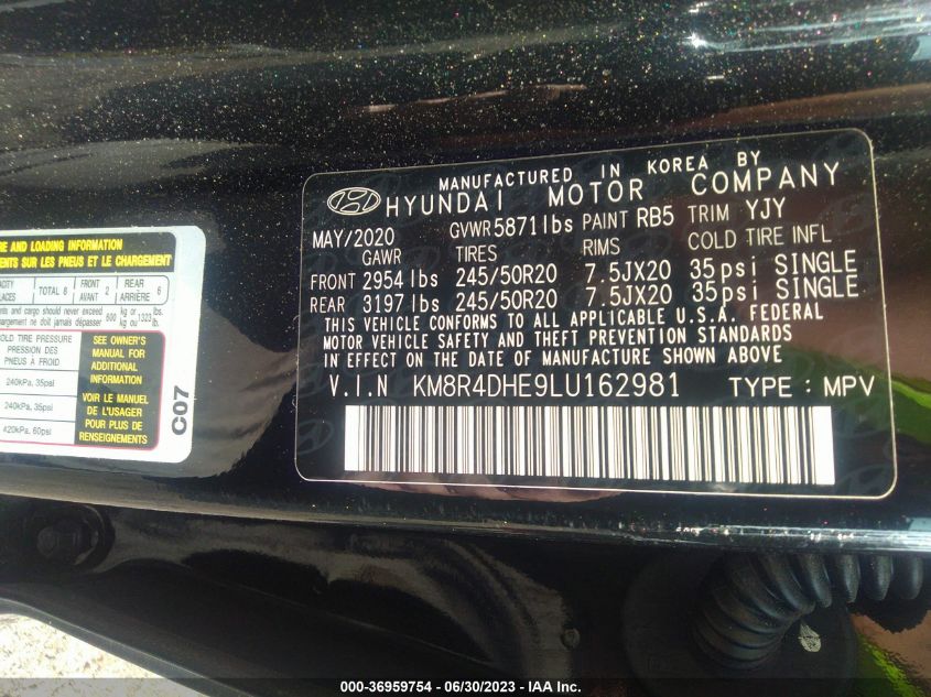 2020 HYUNDAI PALISADE SEL - KM8R4DHE9LU162981