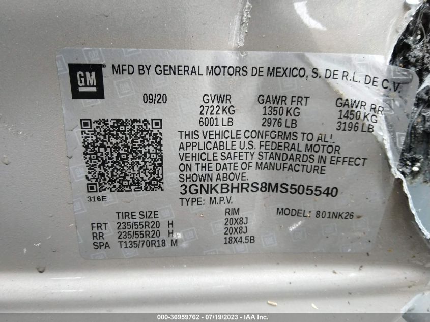 2021 CHEVROLET BLAZER LT - 3GNKBHRS8MS505540
