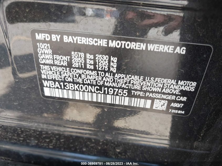 2022 BMW 5 SERIES M550I XDRIVE - WBA13BK00NCJ19755