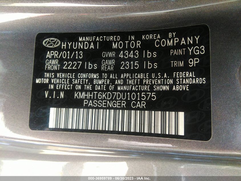 2013 HYUNDAI GENESIS COUPE 2.0T PREMIUM KMHHT6KD7DU101575