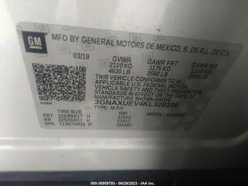 2019 CHEVROLET EQUINOX LT - 3GNAXUEV4KL328109
