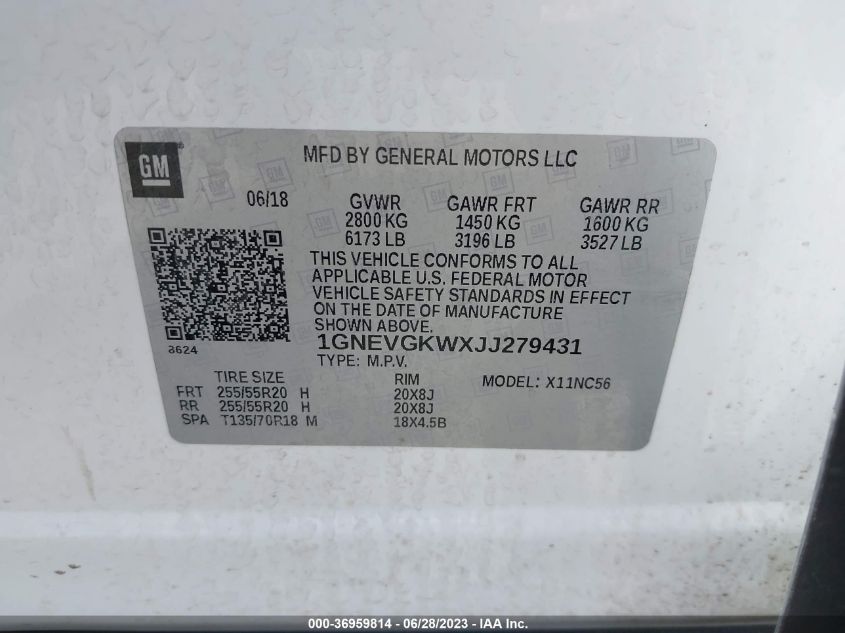 2018 CHEVROLET TRAVERSE LT - IGNEVGKWXJJ279431
