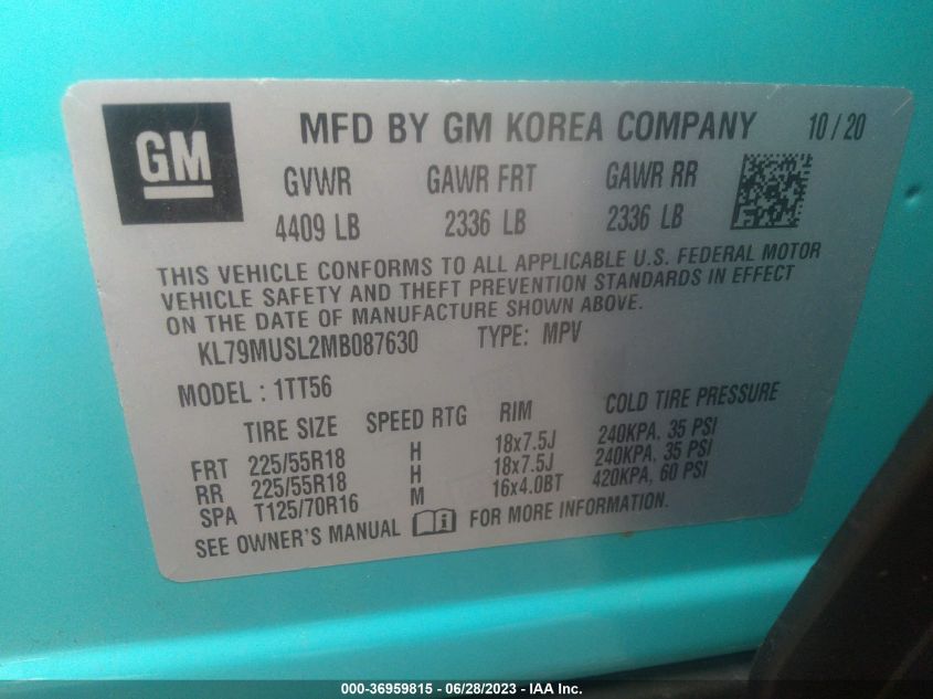 2021 CHEVROLET TRAILBLAZER RS - KL79MUSL2MB087630