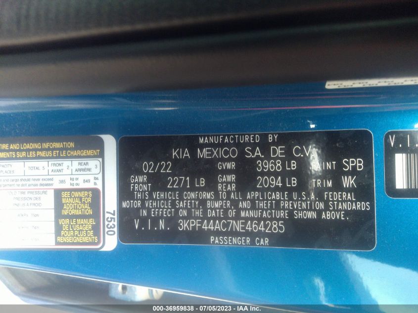 2022 KIA FORTE GT - 3KPF44AC7NE464285