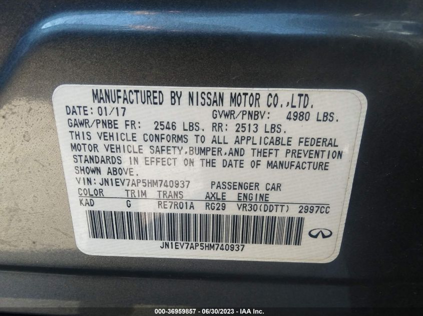 2017 INFINITI Q50 3.0T PREMIUM - JN1EV7AP5HM740937