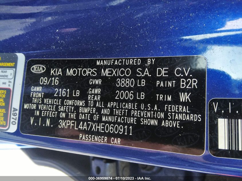 2017 KIA FORTE S - 3KPFL4A7XHE060911