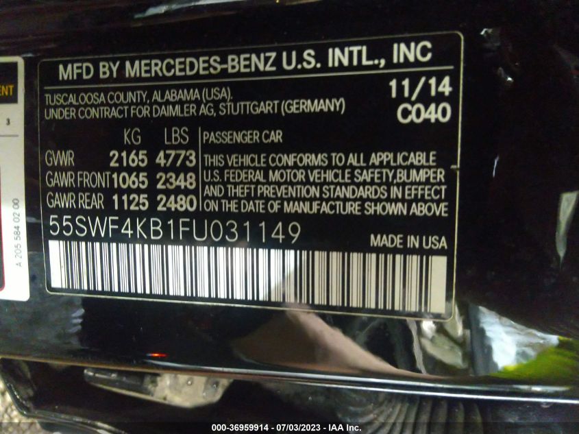 2015 MERCEDES-BENZ C-CLASS C 300 - 55SWF4KB1FU031149