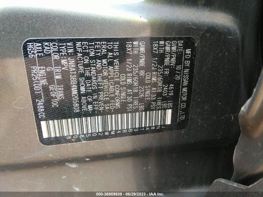 2021 NISSAN ROGUE SV - JN8AT3BB4MW205808
