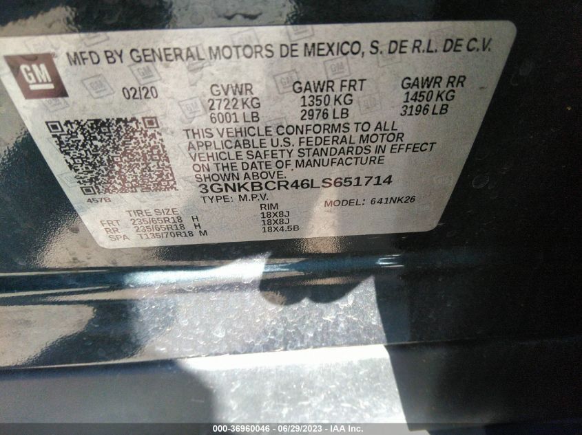 2020 CHEVROLET BLAZER LT - 3GNKBCR46LS651714