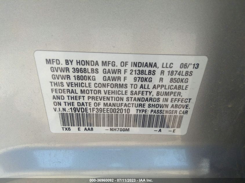2014 ACURA ILX - 19VDE1F39EE002010