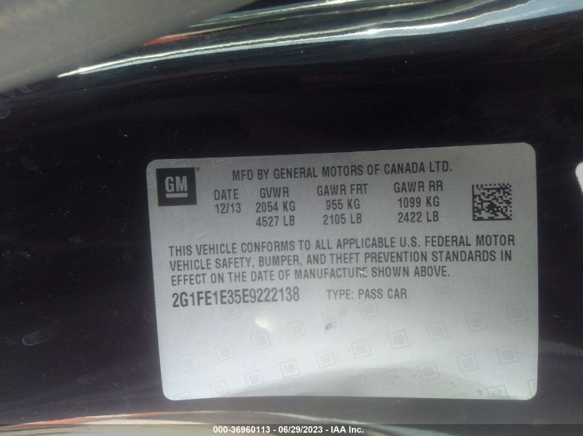 2014 CHEVROLET CAMARO LS - 2G1FE1E35E9222138
