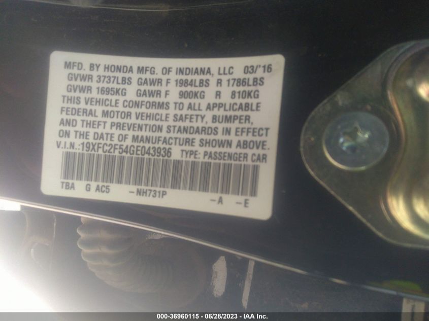 2016 HONDA CIVIC SEDAN LX - 19XFC2F54GE043936