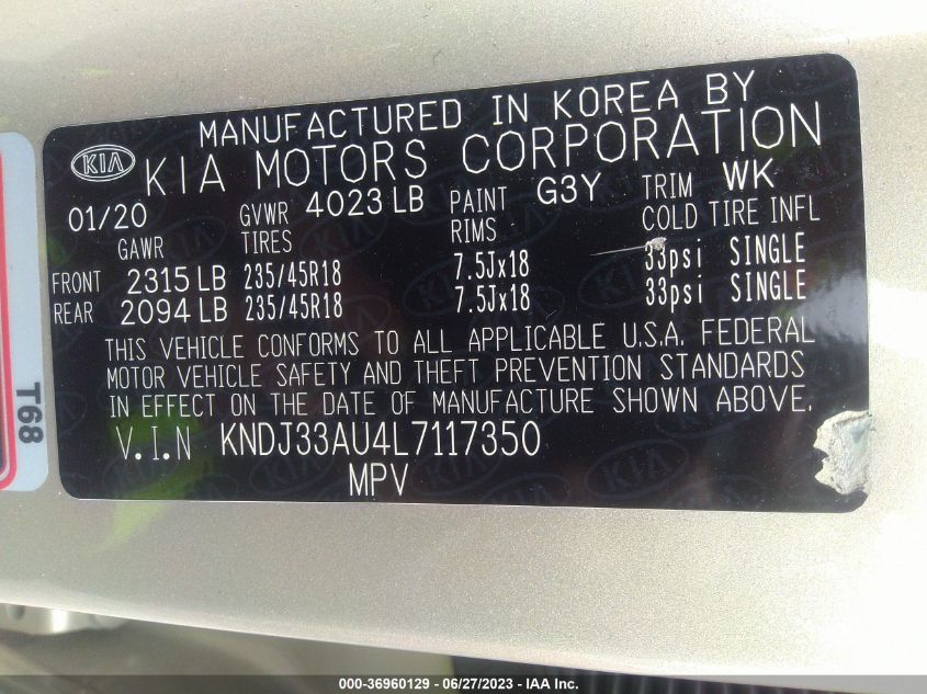 2020 KIA SOUL EX - KNDJ33AU4L7117350