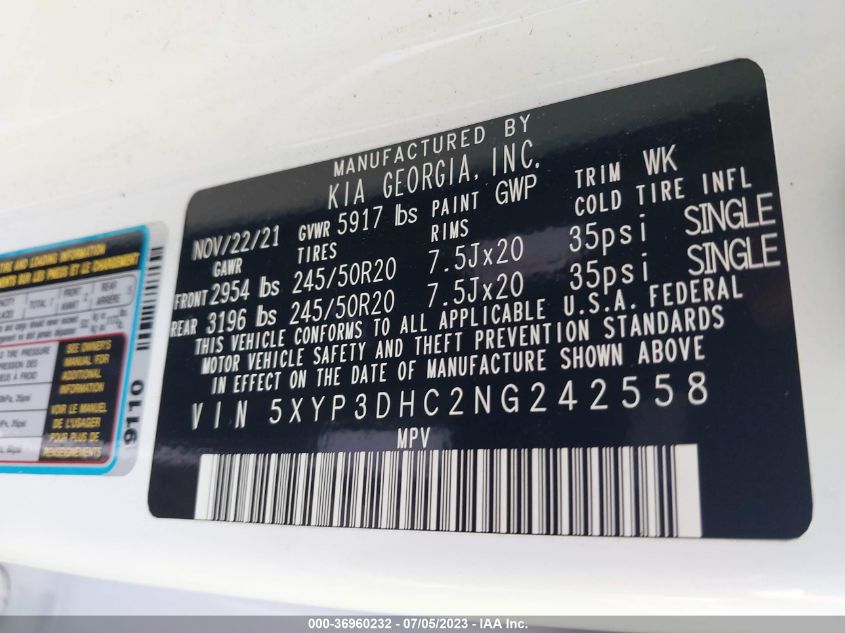 2022 KIA TELLURIDE EX - 5XYP3DHC2NG242558